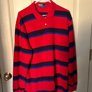 Polo by Ralph Lauren Men's Bold Red and Navy Striped Polo